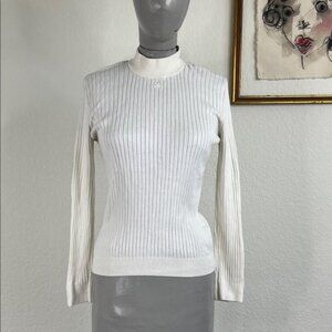 Courrèges High Neck Knitted Ribbed Patch Logo Jumper Sweater Cashmere Blend